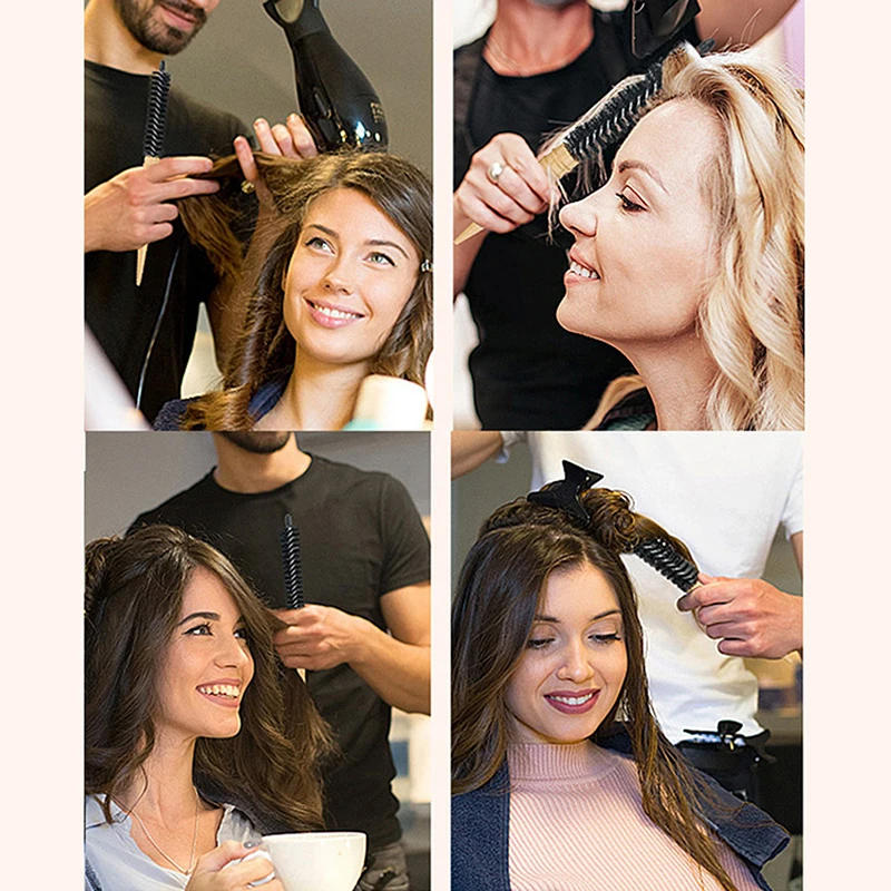 Description Picture 2 of itemTwo Sizes Small Wooden Handle Nylon Teeth Roller Curling Round Hairbrush Women Men Hair Massage Styling Comb