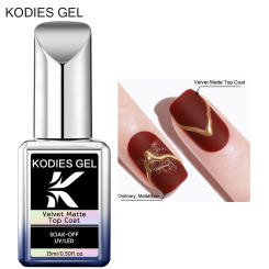 KODIES GEL Super Matte Top Coat Gel Nail Polish 15ml Semi permanent Velvet Matte Gel Finish for Chrome Powder No Sticky Top Nail