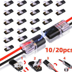 10/20pcs Double-Wire Plug-in Connector with Locking Buckle Pluggable LED Wire Connector 2 Pin 2 Way Universal Compact Wire