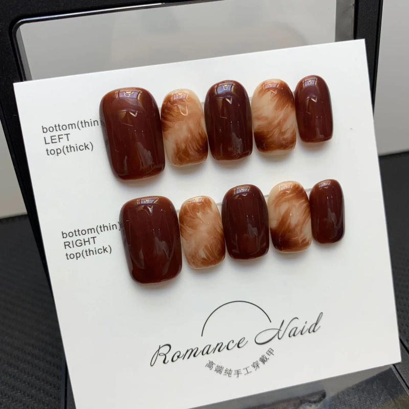 Description Picture 2 of item10 pcs Luxury Handmade Press on Nails Middle Square Caramel Love Design False Nails with 4-PIECE Tool Adhesive Nail Glue Tabs