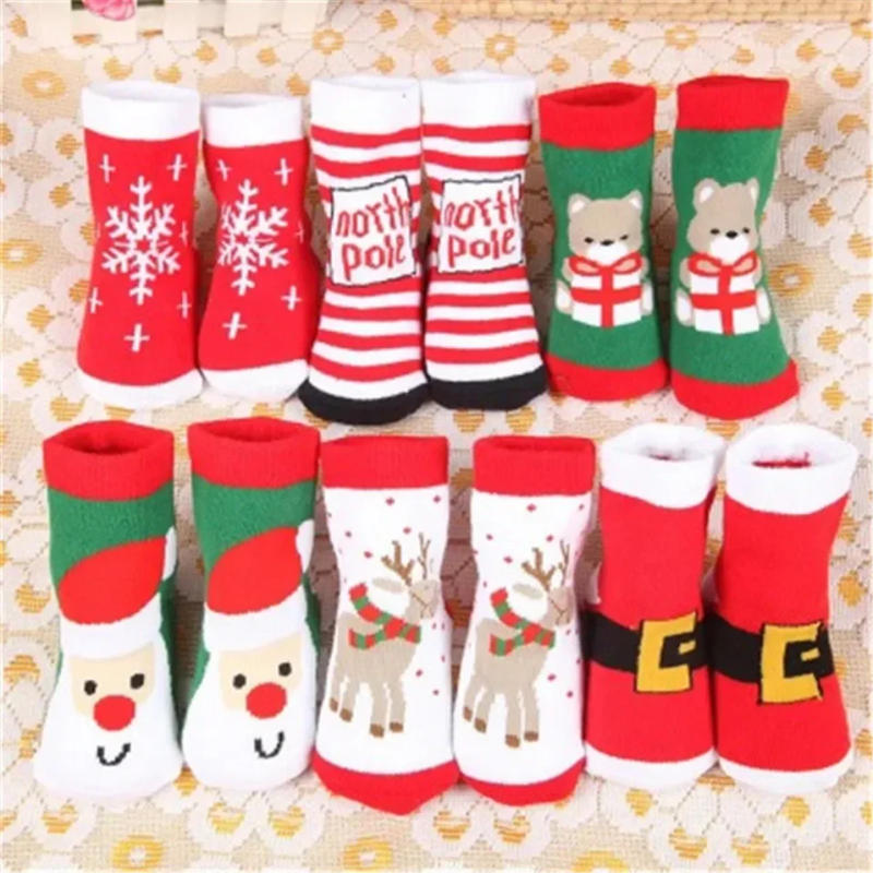Description Picture 6 of itemChristmas Themed Children Pure Cotton Cartoon Jacquard Socks Red Christmas Baby Socks Absorb Sweat Permeability Socks (one Size)