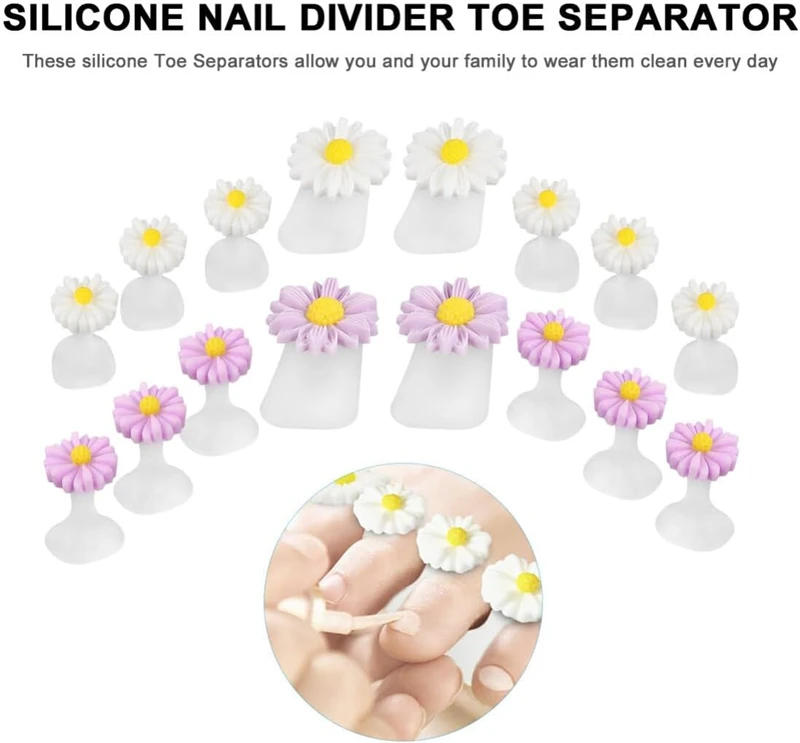 Description Picture 6 of item8 Pcs/Pack Daisy Toe Separators Cute Soft Silicone Toes for Pedicure Nail Polish Gel Foot Toe Spacers Pedicures Nail Art Tools