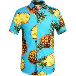 Mens Button Up Shirts Full Print Pineapple Fruit Pattern Beach Shirt Casual Short Sleeve Hawaiian Shirts For Men Tee Tops