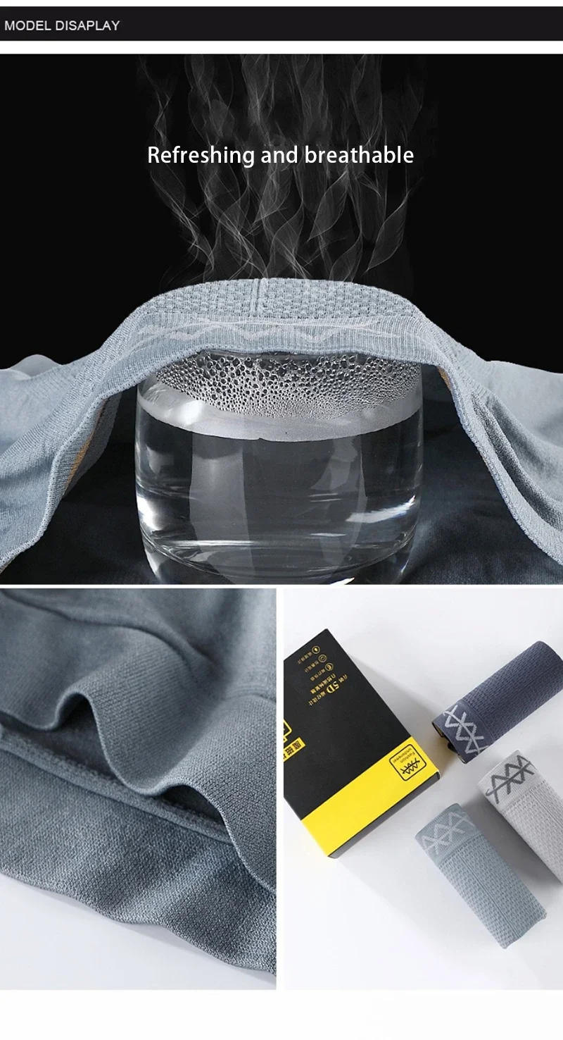 Description Picture 6 of itemMen Boxers High Elasticity Seamless Men Underpants Honeycomb Breathable Mid Waist Male Underwear Soft Moisture-wicking Panties