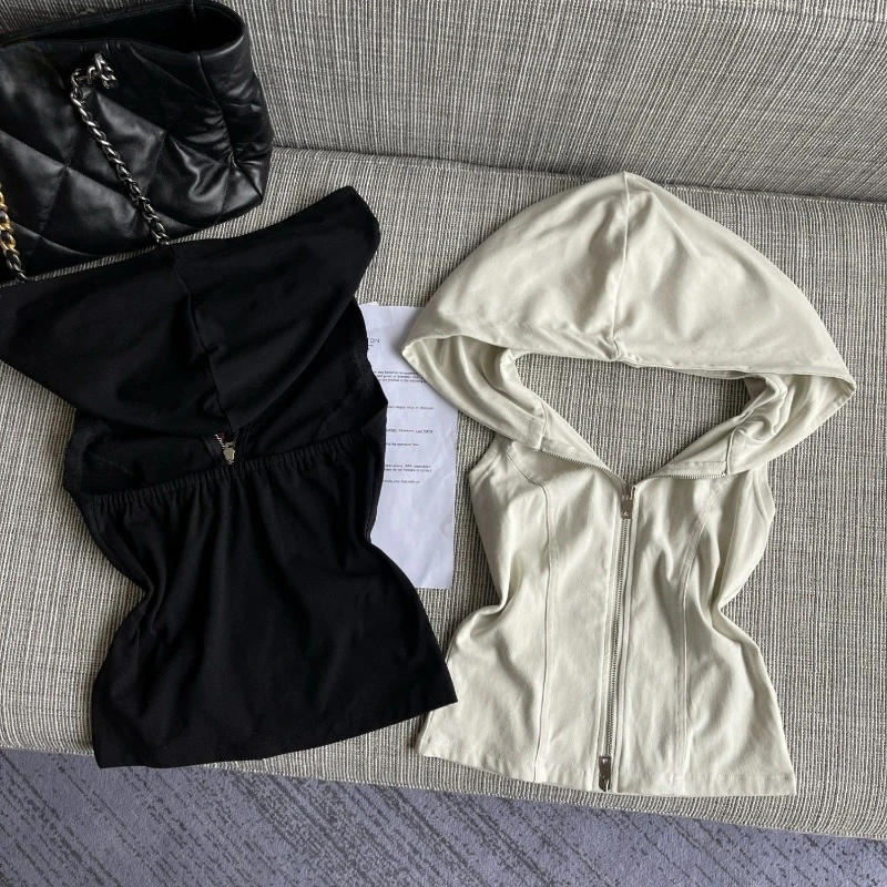 Description Picture 6 of itemHooded Tanks Sexy Women's Clothing Y2k Tops Backless Tunic Zipper Vest Crop Top 2025 Ropa Mujer Fashion Camis Summer Waistcoats