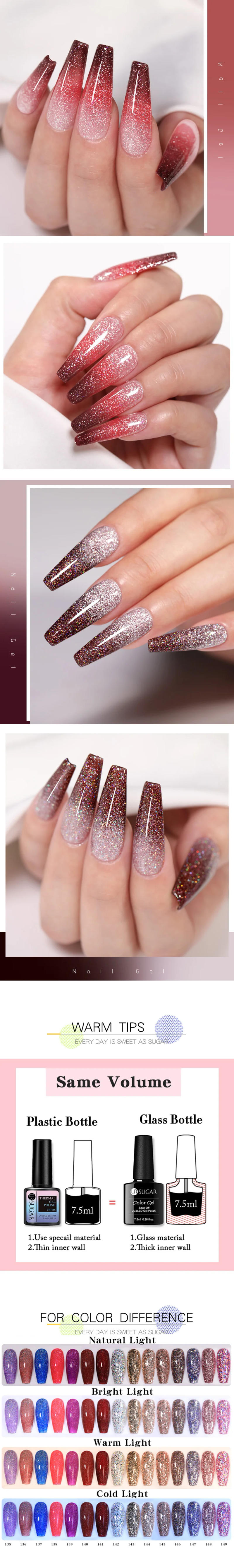 Description Picture 3 of itemUR SUGAR Brown Thermal Gel Nail Polish 3 Colors Changing Soak Off Gel Semi Permanent Varnish Hybird Nail Polish Nails Art Design