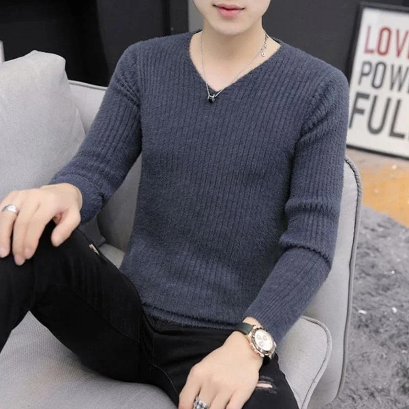 Description Picture 3 of itemBlack Knitted Sweaters for Men Business V Neck Pullovers Blue Man Clothes Beige Tops Japanese Harajuku Fashion Casual Ugly Cheap