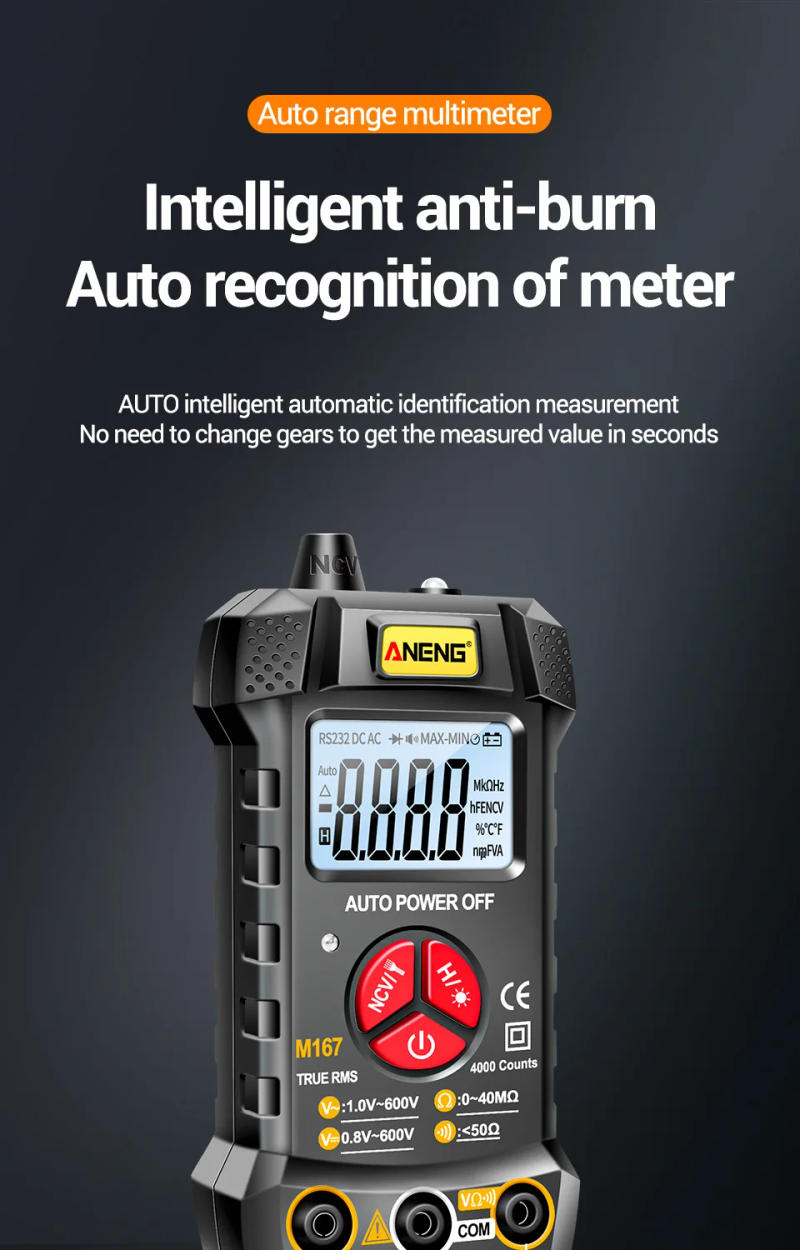 Description Picture 3 of itemANENG M167 Digital Mini Multimeter Profesional 4000 Counts AC/DC Electrical Instruments Tester Auto Range Meter Multimetro Tool