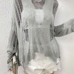 2024 New Hollow Out Round Neck Sweater Spring Summer Street Costume Casual Loose Korea Solid knitwear Beach Bikini Cover-up