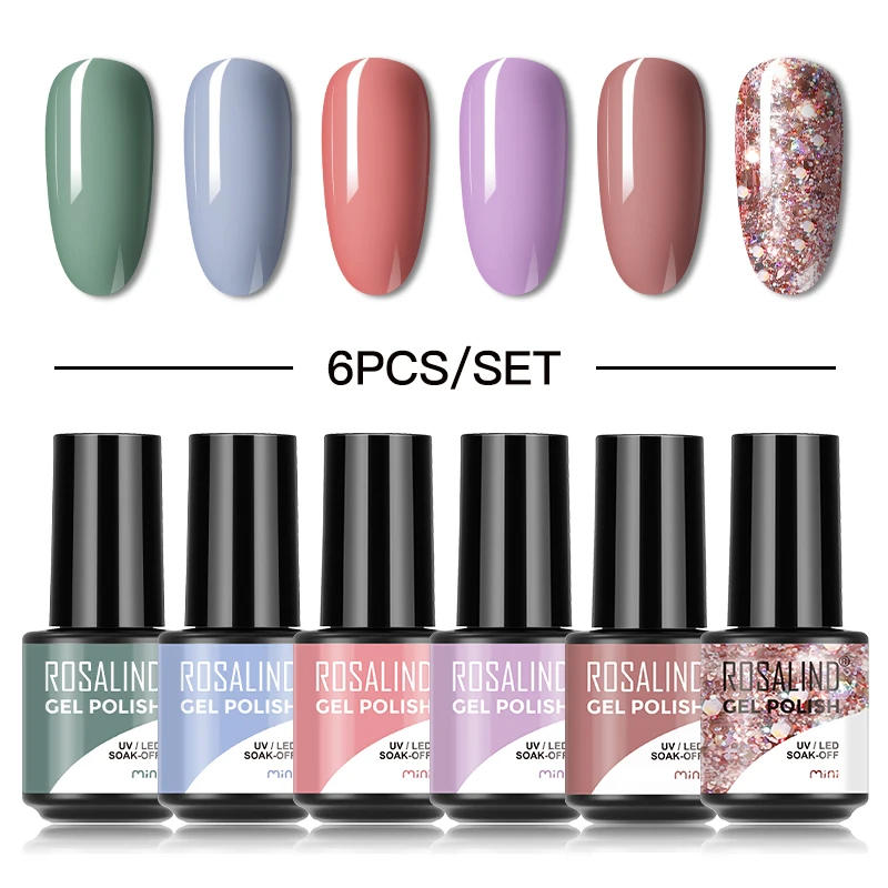 Description Picture 4 of itemROSALIND 6PCS Multi Bottle Type Nail Gel Polish Set UV Lamp Semi Permanent Varnishes Soak Off Base Top Coat Nail Art Kit
