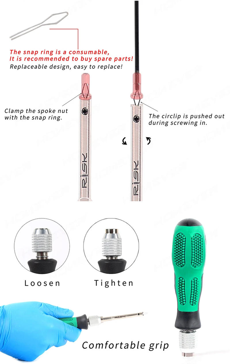 Description Picture 6 of itemRISK Bicycle Rim Spoke Screwdriver Wheel Ring Nipple Spoke Cap Removal Installation Connection Wrench Repair Tool Cycling Parts