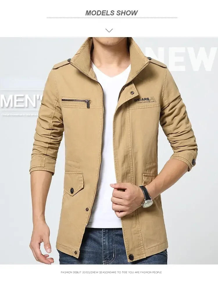 Description Picture 5 of item2024 New Spring Autumn Men's Jackets Male Outerwear High Quality Pure Cotton Casual Jacket Coat Men Clothing Male Trench Coat