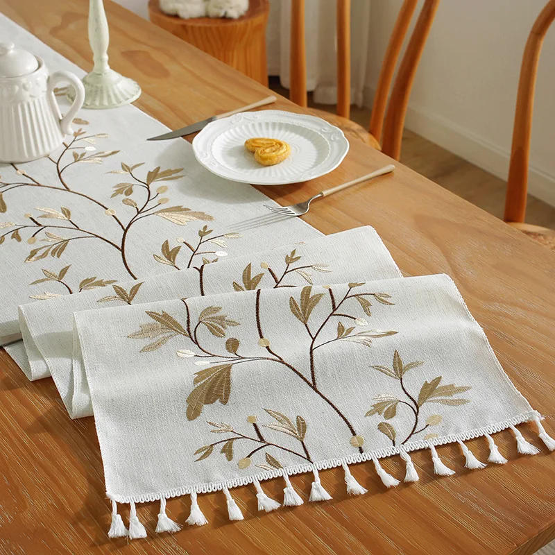 Description Picture 6 of itemEmbroidered Cotton Linen Luxury Table Runner Tablecloth Tassel for Home Dinning Table Coffee Table Mat Wedding decorations