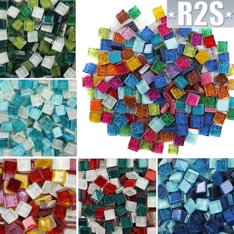 Description Picture 2 of item50PCS Diy Mix Color Glitter Glass Mosaic Stones Mosaic Tiles Glass Pebbles Crafts Material Puzzle For Diy Mosaic Making arte