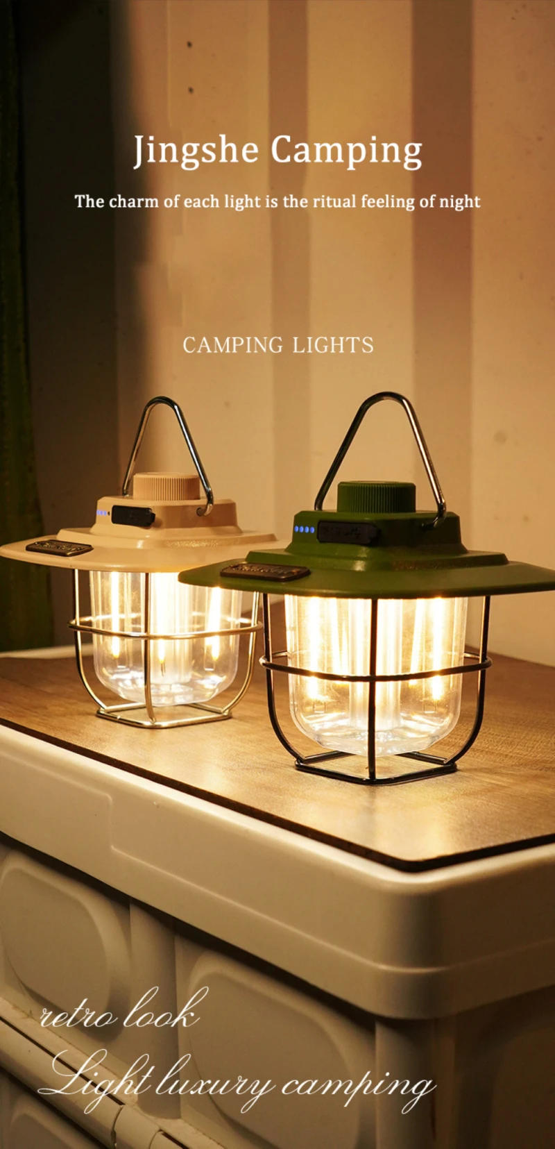 Description Picture 2 of itemLED Camping Lamp Retro Hanging Tent Lamp Waterproof Dimmable Camping Lights Outdoor 4500mAh Battery Emergency Light Lantern