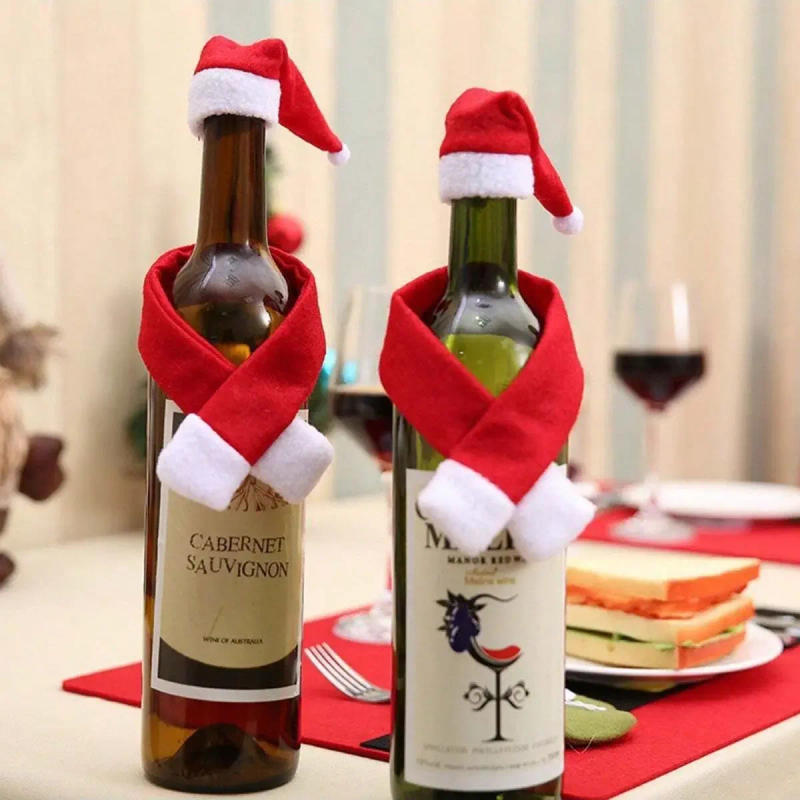 Description Picture 3 of item10pcs Christmas Creative Home Supplies, Non-woven Scarf Hat Wine Bottle Decoration Christmas Wine Bottle Cover Decoration