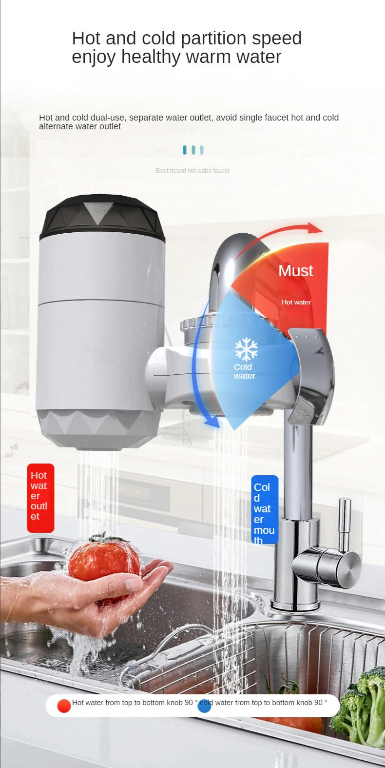 Description Picture 5 of itemElectric Kitchen Water Heater Tap Instant Hot Water Faucet Heater Cold Heating Faucet Tankless Instantaneous Water Heater