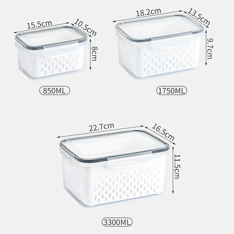 Description Picture 2 of item1/2/3pcs Refrigerator Storage Box Fridge Organizer Fresh Vegetable Fruit Drain Basket Storage Container Pantry Kitchen Organizer