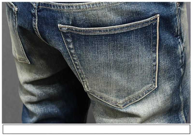 Description Picture 6 of itemRed-Ear Denim Jeans for Men2024New Retro Nostalgic Classic Washed Wear-White Fashion High-End Slim Fit Ankle Tight Trousers