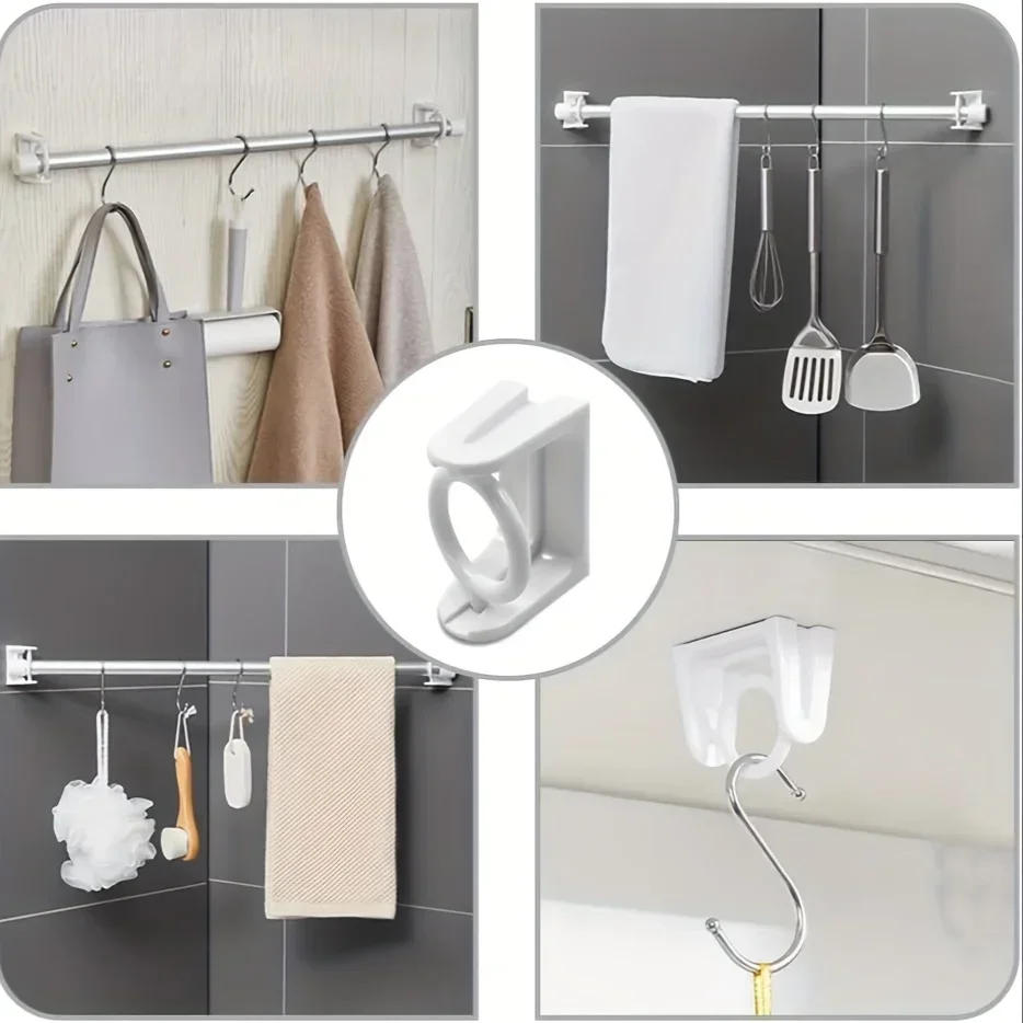 Description Picture 4 of item2-4 PCS 360° Swivel Ring Infinite Angle Self-Adhesive Tension Bracket Coat Hanger Hook Curtain Rod Bracket No Drilling Installat