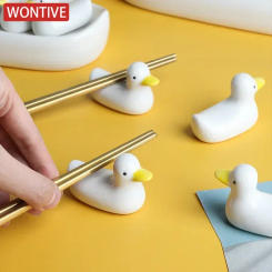 1-3PCS Duck Shape Ceramic Chopsticks Holder Spoon Rest Holders Fork Spatula Rack Shelf Storage Organizer Kitchen Accessories
