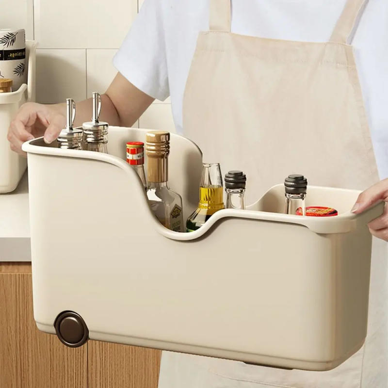 Description Picture 3 of itemPlastic Cookware Organizer Box Useful BPA Free Kitchen Storage Container Reusable with Pulley Cabinet Storage Box