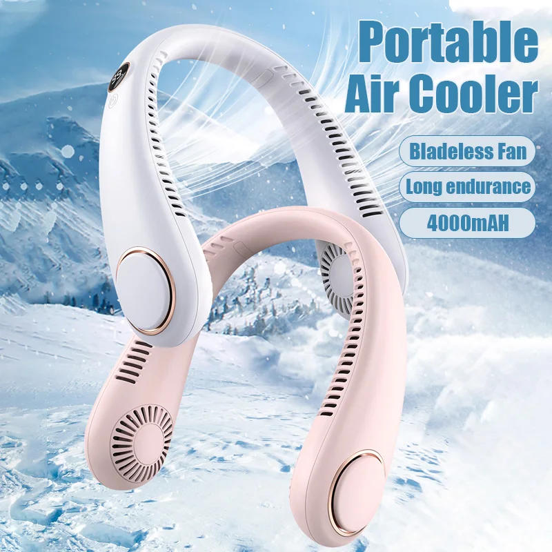Description Picture 2 of itemHanging Neck Bladeless Fan Portable Lazy Neck Fan Usb Charging Air Cooler Student Sports Office Digital Display Power ventilador