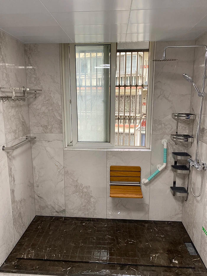 Description Picture 2 of itemSolid Wood Wall-mounted Shower Seats Folding Bath Chair Creative Barrier-free Seat Stool Modern Home Porch Shoe Changing Stool