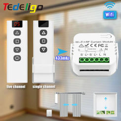 WiFi RF433 Roller Blinds Curtain Switch with 5CH Remote Control for Electric Roller Shutter Tuya Smart Life Google Home Alexa
