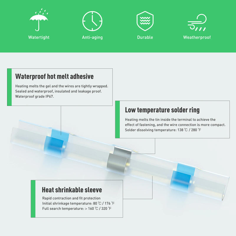 Description Picture 4 of item100/165/175pcs Waterproof Solder Seal Heat Connector Shrink Butt Connectors Lug Terminals Electrical Wire Car Insulated Terminal