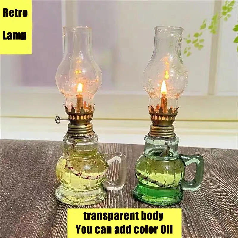 Description Picture 2 of item1Pcs Mini Chamber Desktop Glass Oil Fire Fly Decorative Birthday Lamp holder With Lampshade Lighting Kerosene Lantern Candle