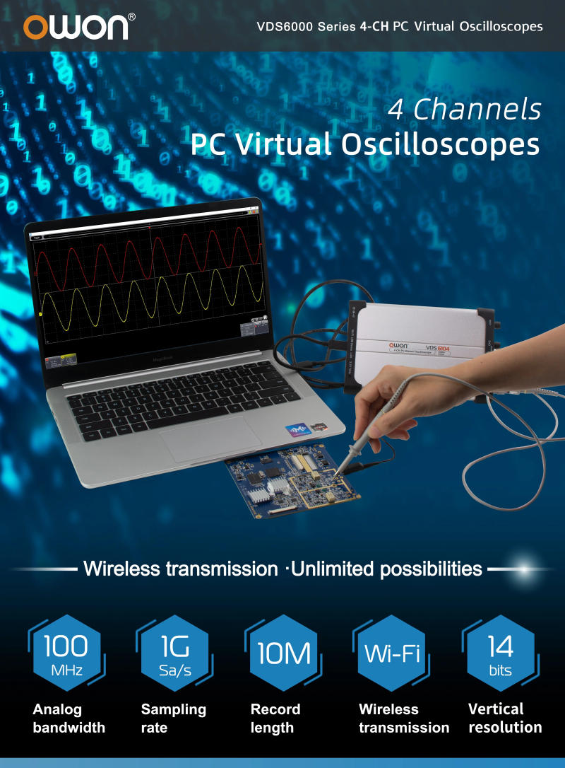 Description Picture 4 of itemOWON VDS6074A VDS6104A 14Bits Virtual PC Digital Oscilloscope 1Gsa/S 100Mhz Bandwidth 4CH Handheld Portable USB Oscilloscopes