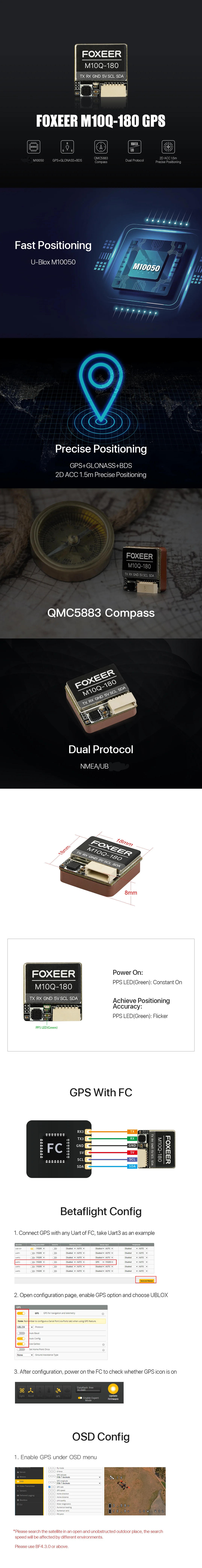 Description Picture 4 of itemFoxeer M10Q-120 / M10Q-180 / M10Q-250 M10 Dual Protocol GPS Built-in QMC5883 Compass Ceramic Antenna for RC Airplane FPV Drone