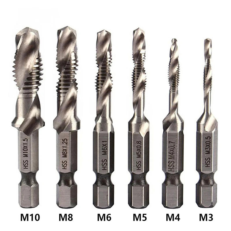 Description Picture 2 of itemTap Drill Bit Set Hex Shank Titanium Plated HSS Screw Thread Bit Screw Machine Compound Tap M3 M4 M5 M6 M8 M10 Hand Tools New