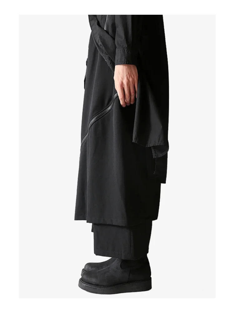 Description Picture 3 of itemAutumn And Winter Irregular Double-layer Nine-point Pants Men's Adjustable Zipper Loose Large Size Wide-leg Pants Skirt Black