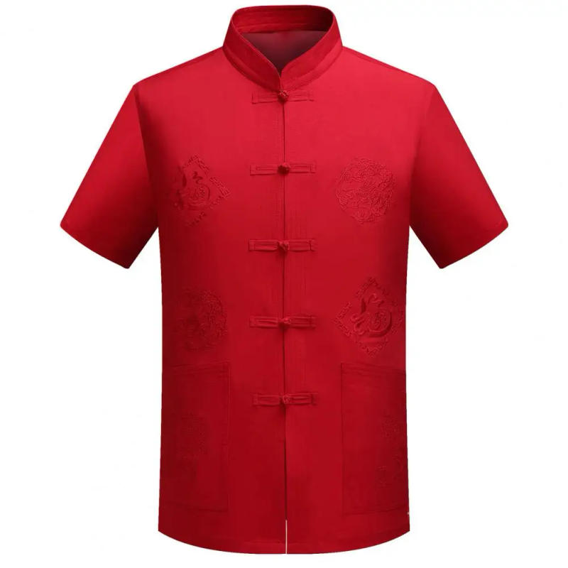 Description Picture 4 of itemSummer Men Shirt Embroidery Dragon Summer Vintage Slim-fitting Tang Suit for Daily Wear Men's Short-Sleeved Shirts
