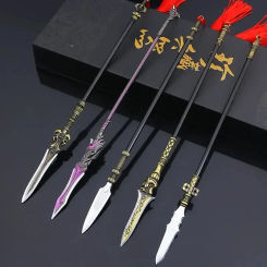 22cm Full Metal Spear Ancient Cold Weapon Model Tiger Head Chiseled Gold Spear Ornament Toy Game Weapon Fake Sword Model