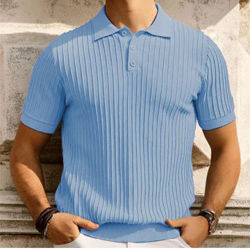 2024 Summer Men's Knitted Polo Shirt Short Sleeve Button-down Solid Color Tops Fashion Business Knitwear Leisure Streetwear