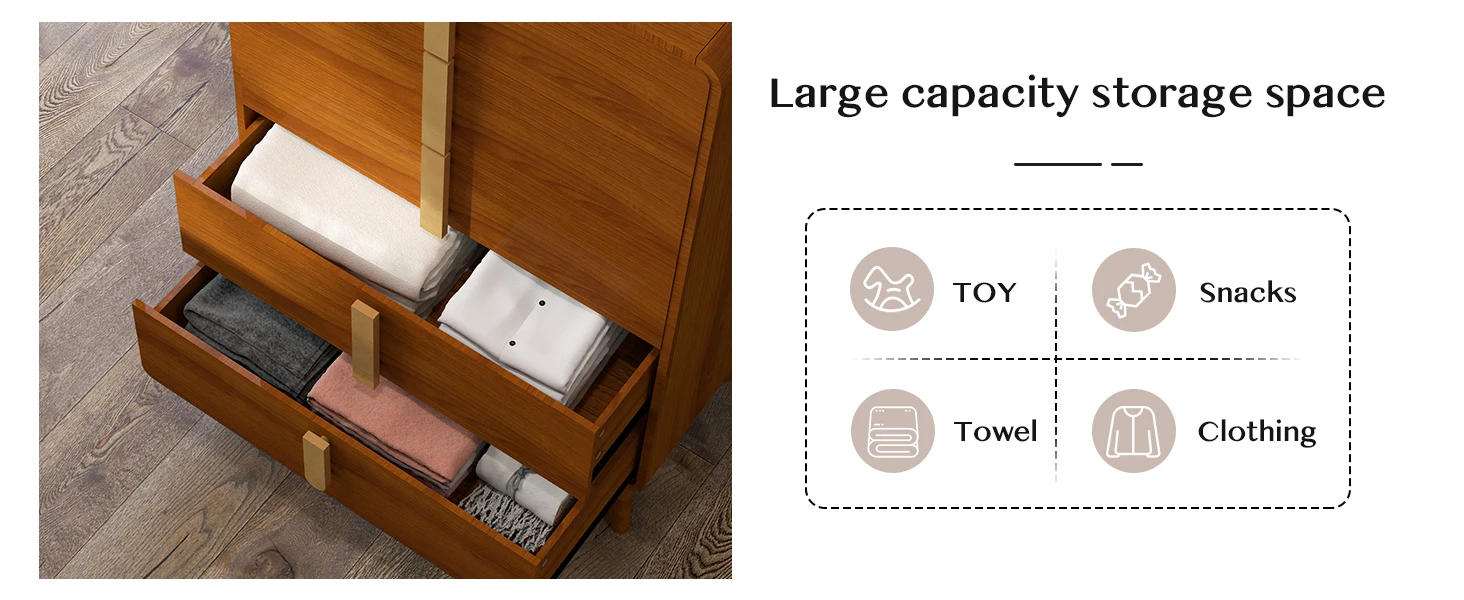 Description Picture 4 of item5 Drawer Dresser with Storage,Mid Century Modern Dresser,Chest of Drawers with Metal Handle,47" Tall Cherry Wood Dresser