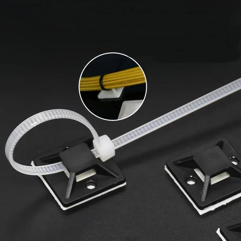 Description Picture 5 of itemSelf-locking plastic nylon tie  + Nylon Square Plastic 3M Self Adhesive Wire Zip Fixed Seat Holder Cable Tie Mount Base