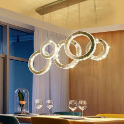 Crystal Lamp Creative Five Ring Dining Table, Living Room, Dining Room, Bar Counter, Rectangular Dining Room Pendant Light