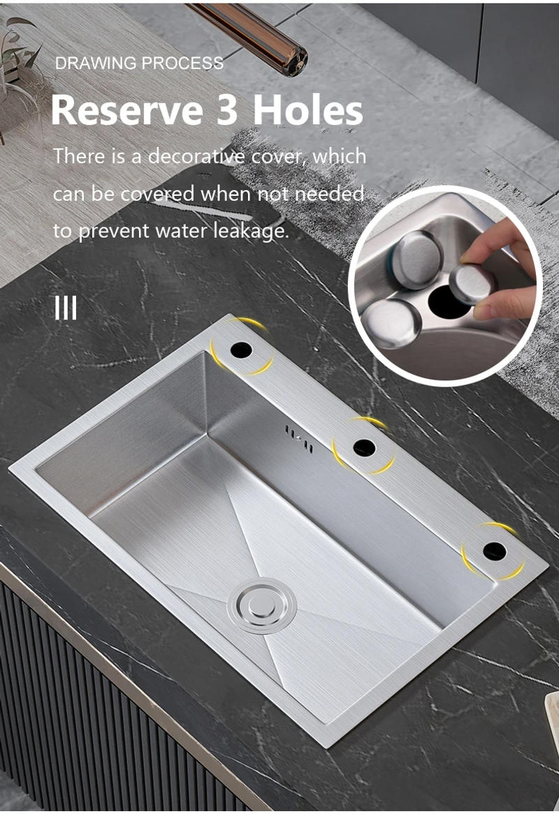 Description Picture 5 of itemStainless Steel Kitchen Sink Single Bowl Handmade Brushed Wash Basin Above Counter For Kitchen Fixture With Drainage Accessories