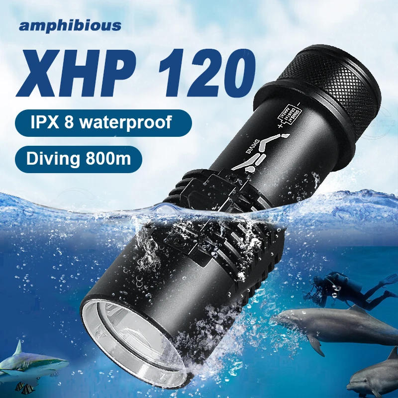 Description Picture 2 of itemSuper 9000LM XHP120 Professional Diving Flashlight 800m Underwater Scuba Diving Torch IPX8 Waterproof Dive Light 26650 Battery