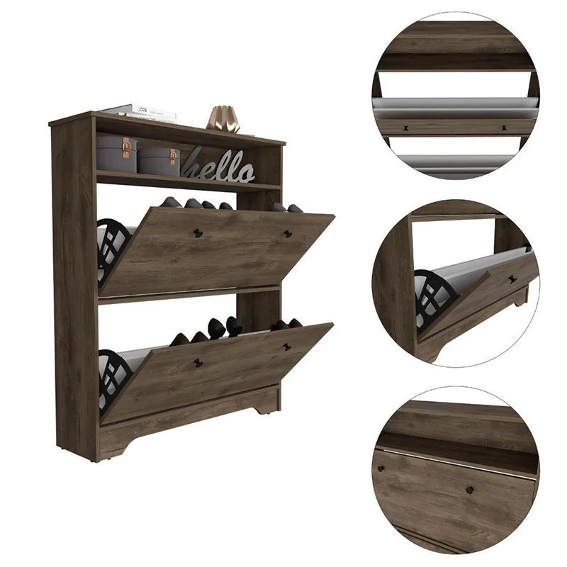 Description Picture 2 of itemCalgary Shoe Rack, Superior Top, One Open Shelf, Two Extendable Shelves -Dark Brown