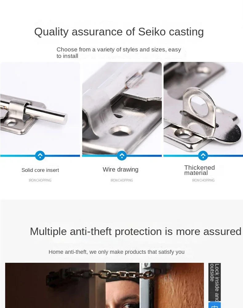 Description Picture 3 of itemStrong Fixation 4Inch 5inch 6inch Hardware Anti-theft Door Lock Stainless Steel Bolt Latch Padlock Clasp