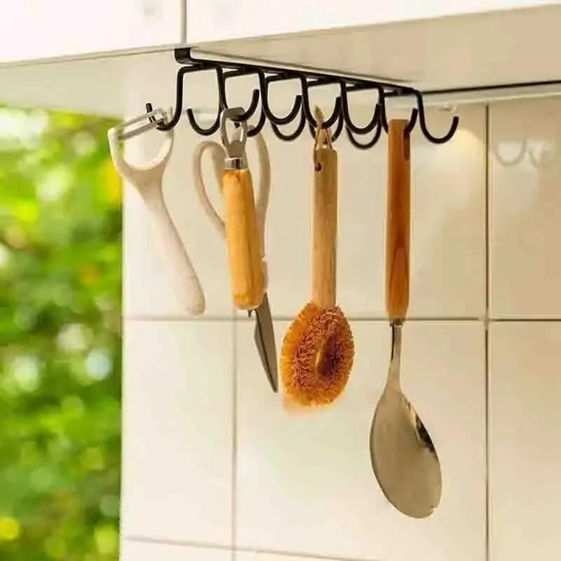 Description Picture 6 of item1PC Hole-free Kitchen Hook Rack, Iron Double-row Hook Hanging Rod, Kitchen Utensil Rack, Spoon and Shovel Rack, Wall Hanging
