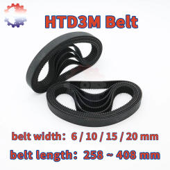 HTD 3M Timing Belt Belt Length 258mm~408mm Belt Width 6 10 15 20mm Rubber Closed Loop 3M Synchronous Belt For Pulley Belt HTD3M