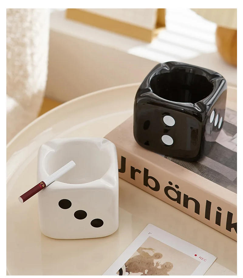Description Picture 5 of itemProcelain Dice Ashtray Modern Home Living Room Decoration Office Desk Accessories Decoration Mini Dice Ashtray Ash Storage Box