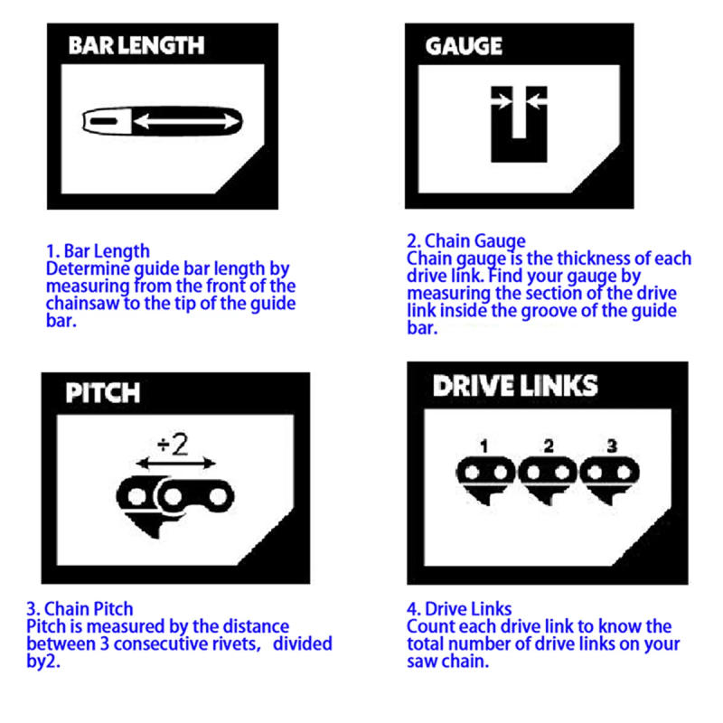 Description Picture 6 of item16 Inch Chainsaw 56 Drive Links 28 Cutter 3/8"LP .050" Steel Chains Chain Replacement Part for Electric Saw Wood Cutting
