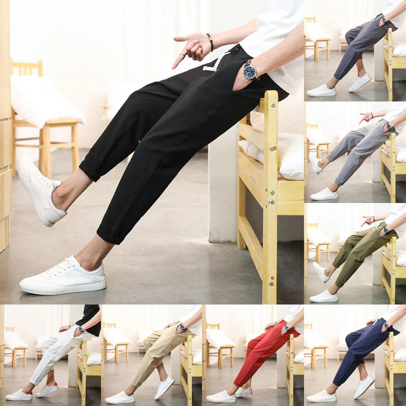 Description Picture 2 of itemMens Cotton And Solid Color Casual Pants Japanese Sports Slim Pants Feet Sweatpants Ropa Hombre
